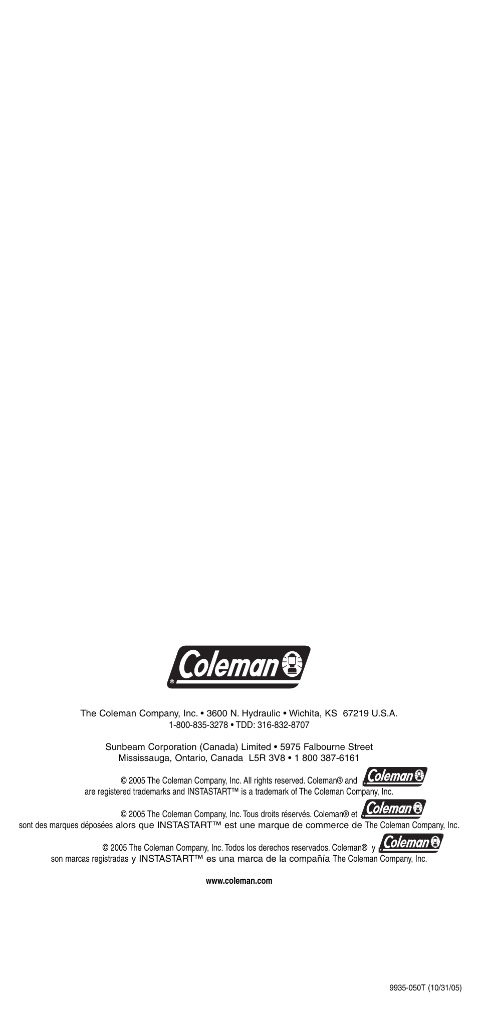 Coleman 9935 User Manual | Page 28 / 28