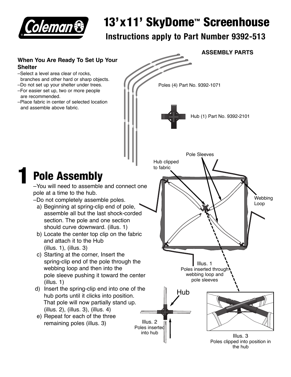 Coleman SKYDOME 9392-513 User Manual | 2 pages