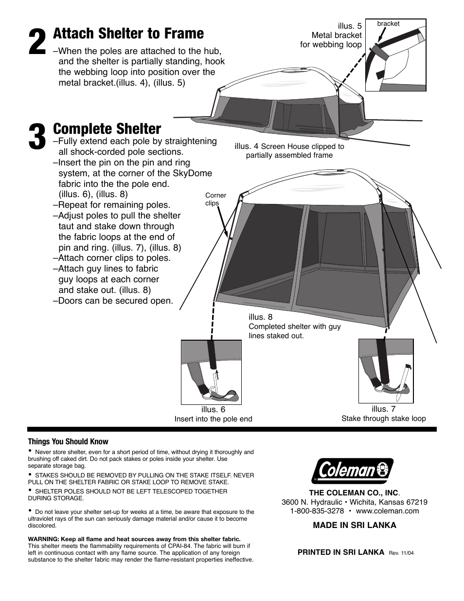 Attach shelter to frame, Complete shelter | Coleman SKYDOME 9392-513 User Manual | Page 2 / 2