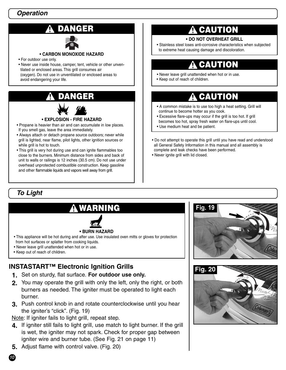 Danger, Warning, Caution | Operation | Coleman 9972 Series User Manual | Page 10 / 16