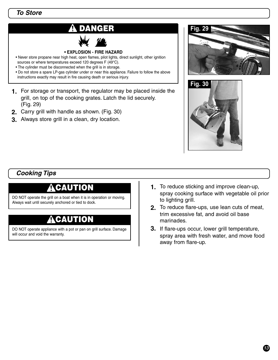 Caution, Danger | Coleman 9972 Series User Manual | Page 13 / 16