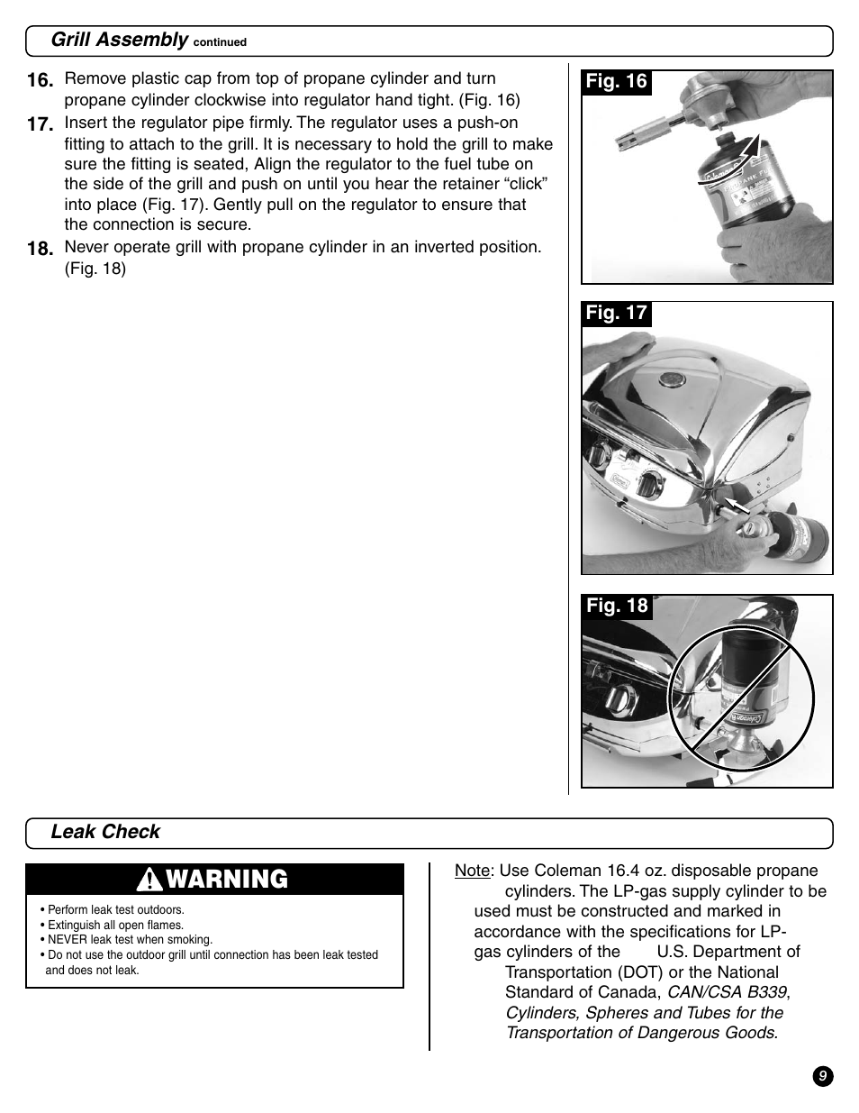 Warning | Coleman 9972 Series User Manual | Page 9 / 16