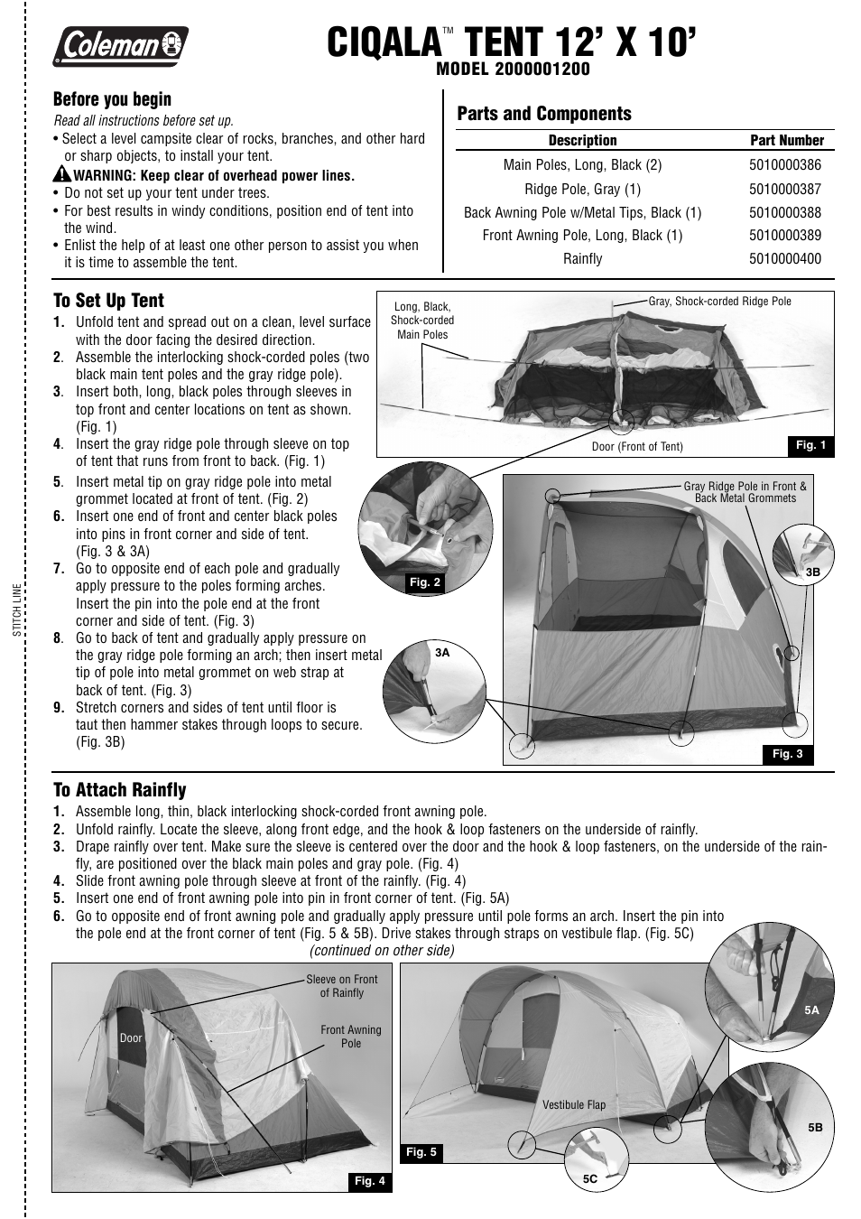 Coleman Ciqala 2000001200 User Manual | 2 pages