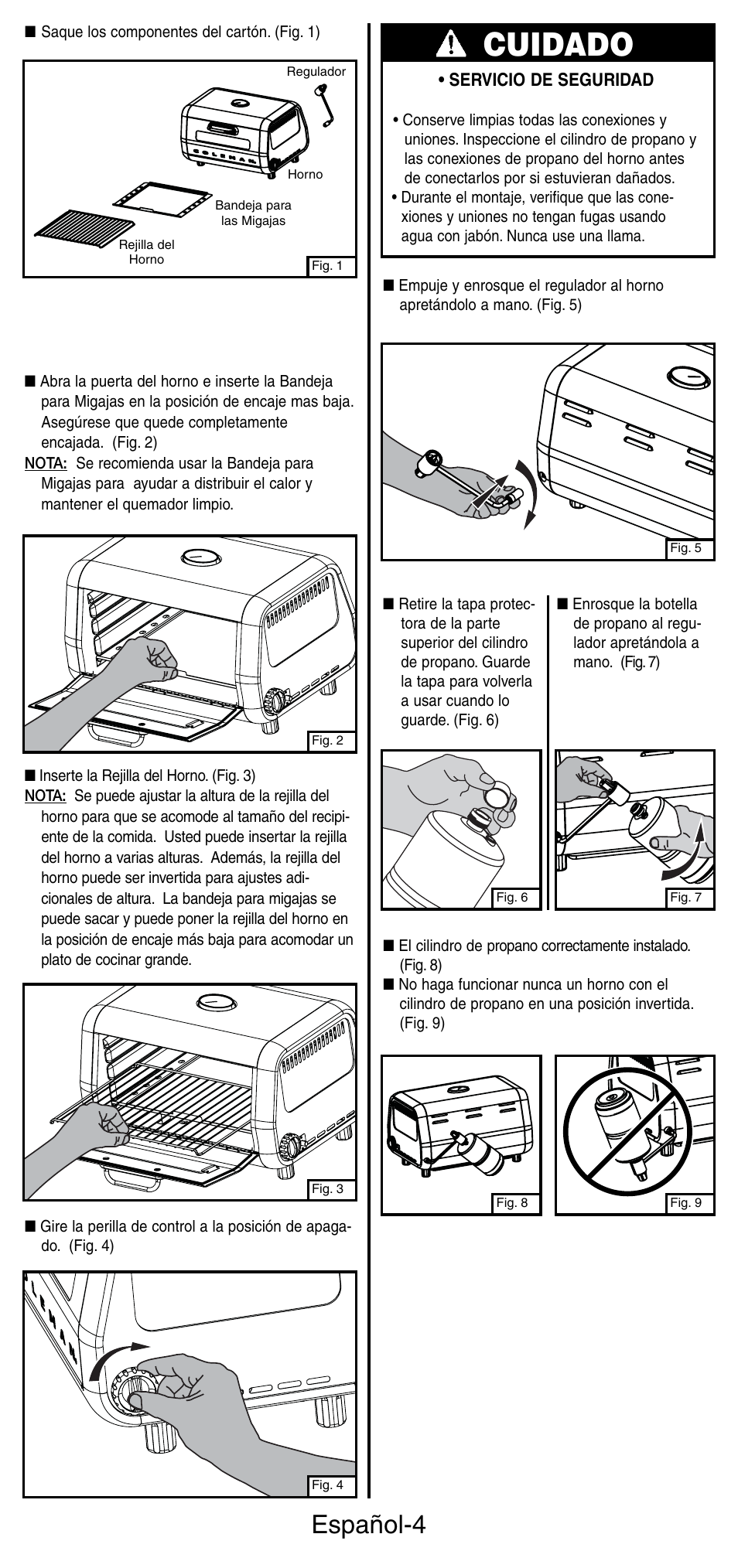 Cuidado, Español-4 | Coleman 9927 User Manual | Page 21 / 28