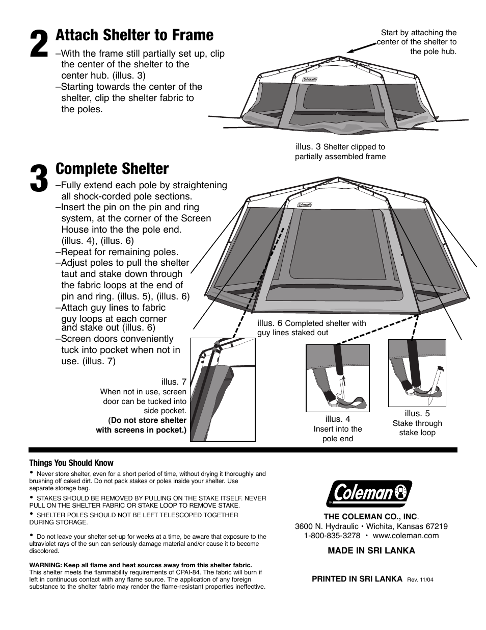 Attach shelter to frame, Complete shelter | Coleman 9600-161 User Manual | Page 2 / 2