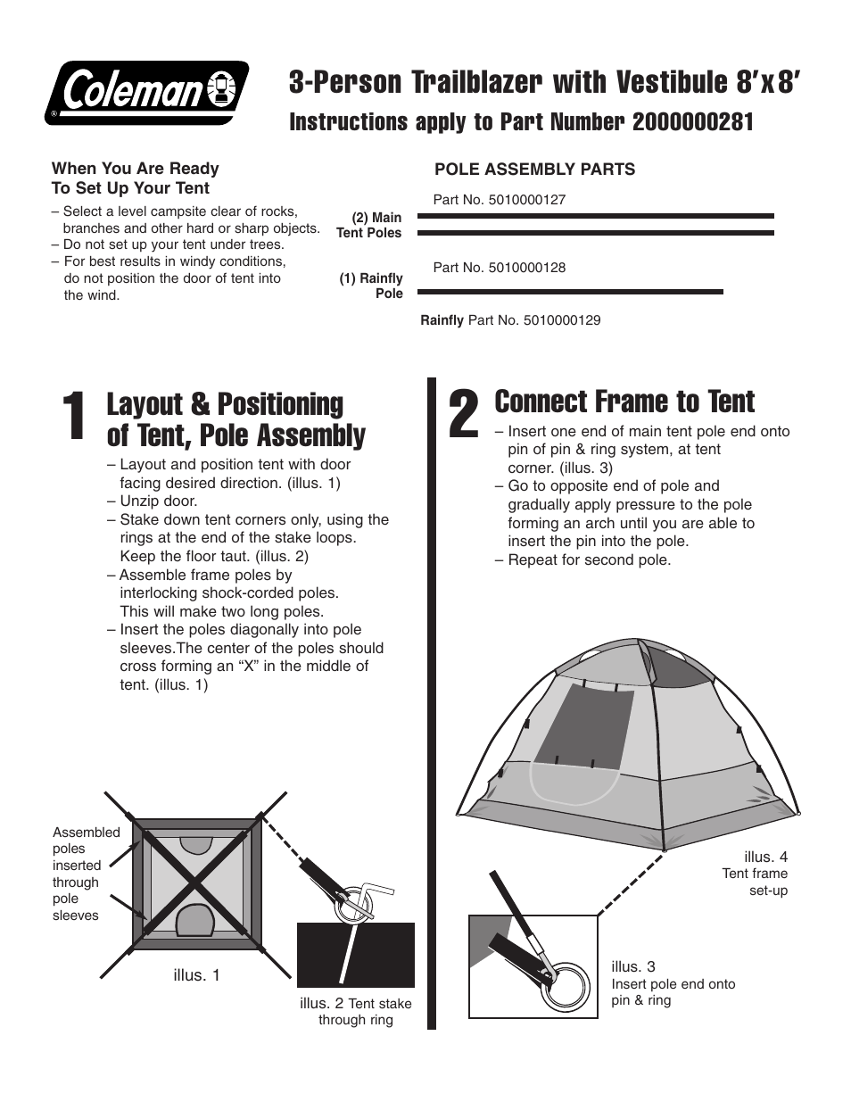Coleman Tent User Manual | 2 pages