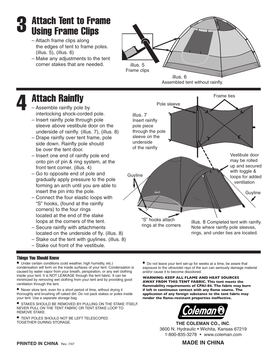 Attach tent to frame using frame clips, Attach rainfly | Coleman Tent User Manual | Page 2 / 2