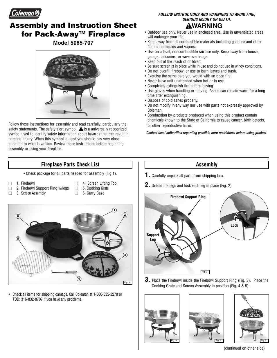 Coleman Pack-Away 5065-707 User Manual | 2 pages