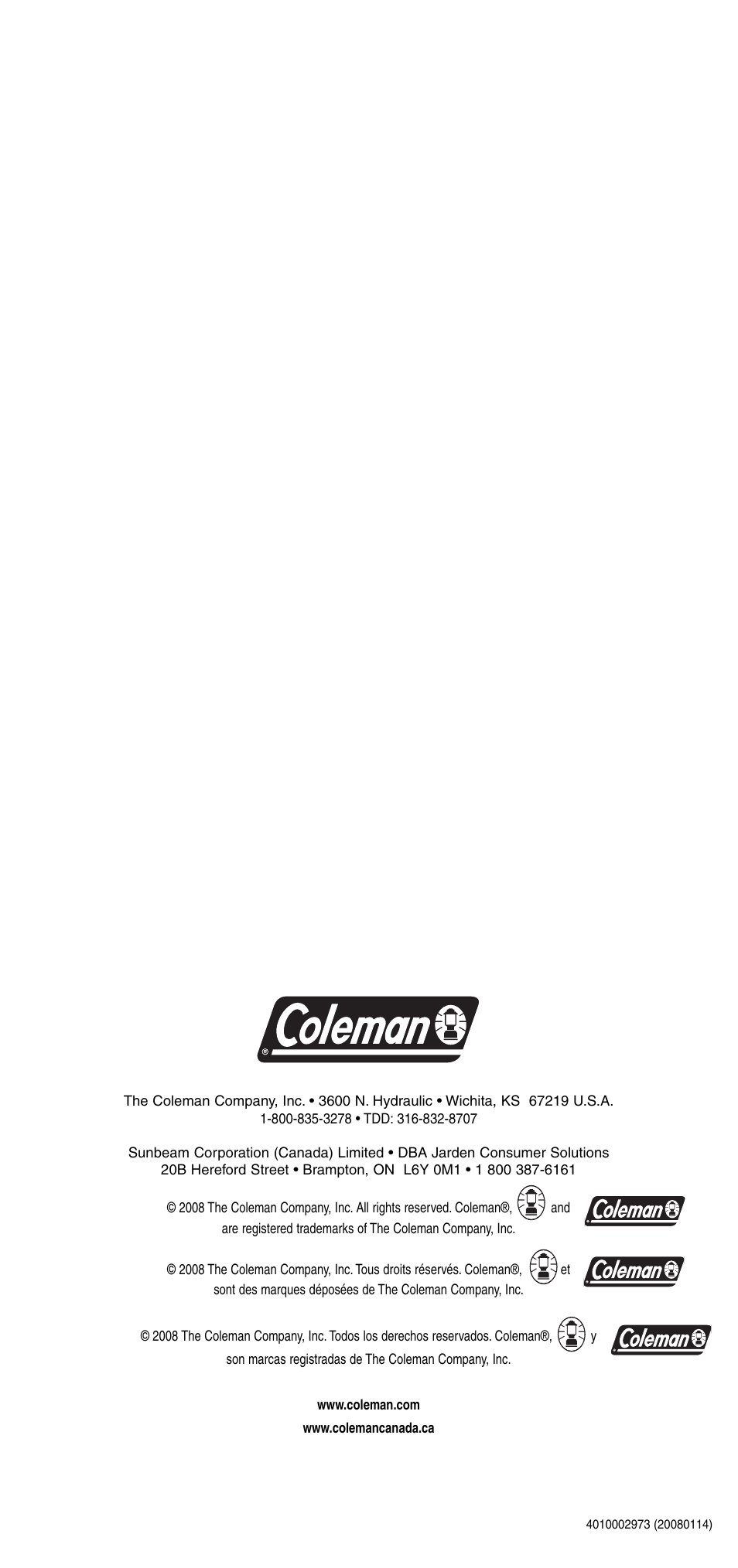 Coleman 5431B User Manual | Page 24 / 24