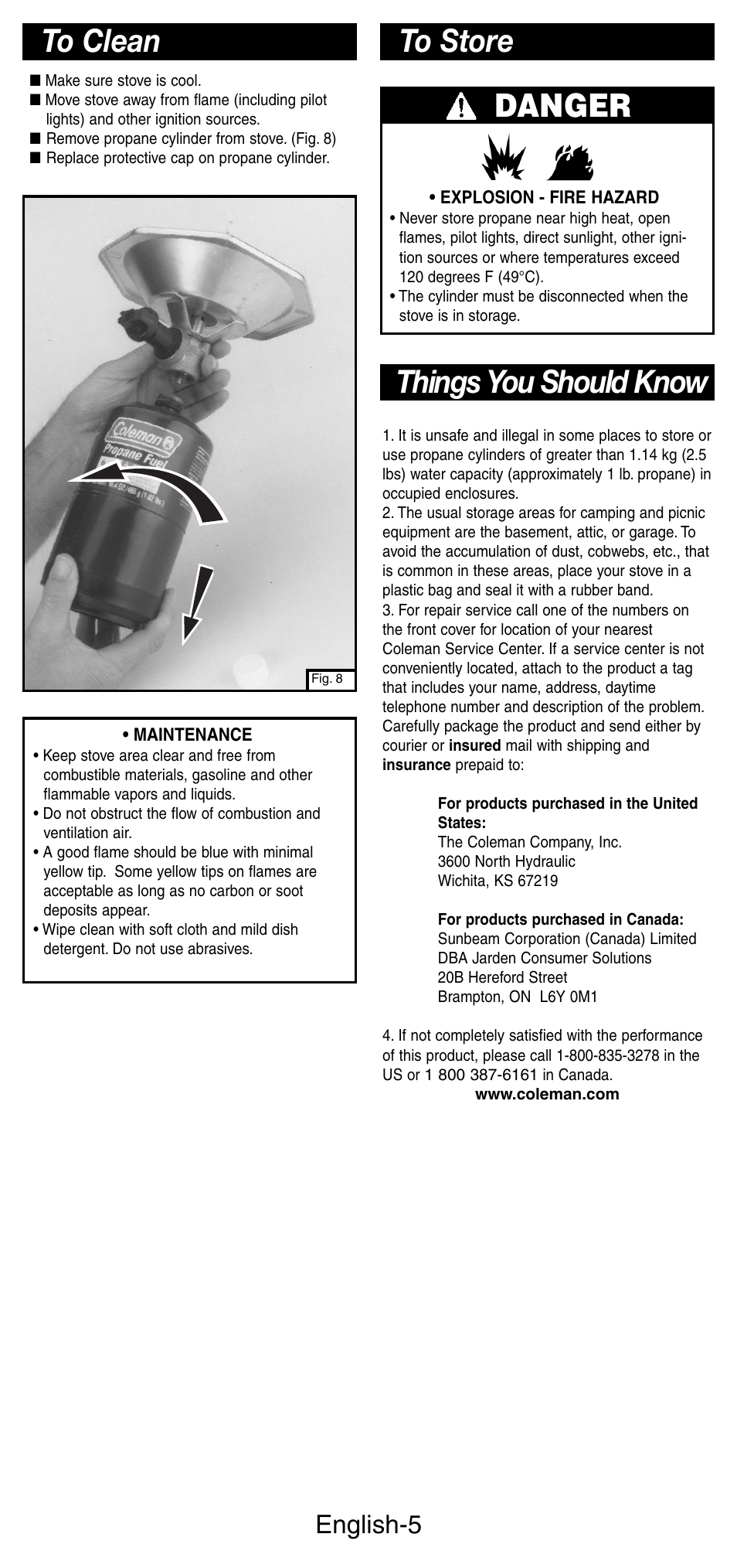 Things you should know, Danger, English-5 | Coleman 5431B User Manual | Page 6 / 24