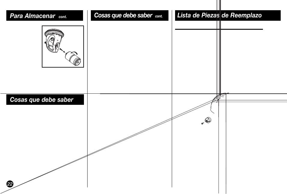 Lista de piezas de reemplazo, Cosas que debe saber, Para almacenar | Coleman 5036 User Manual | Page 22 / 24