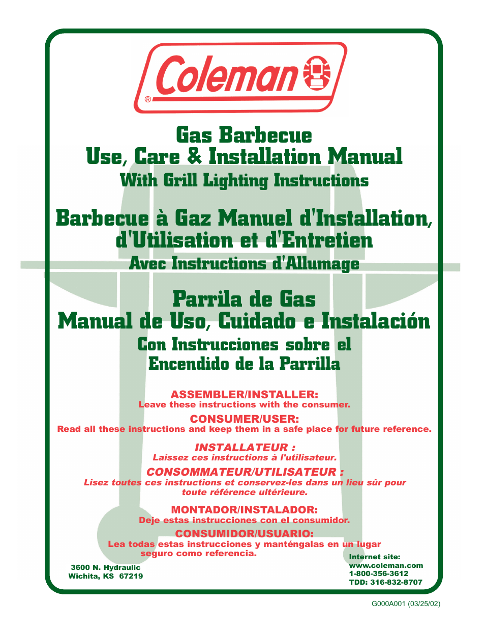 Coleman Gas Barbecue User Manual | 44 pages