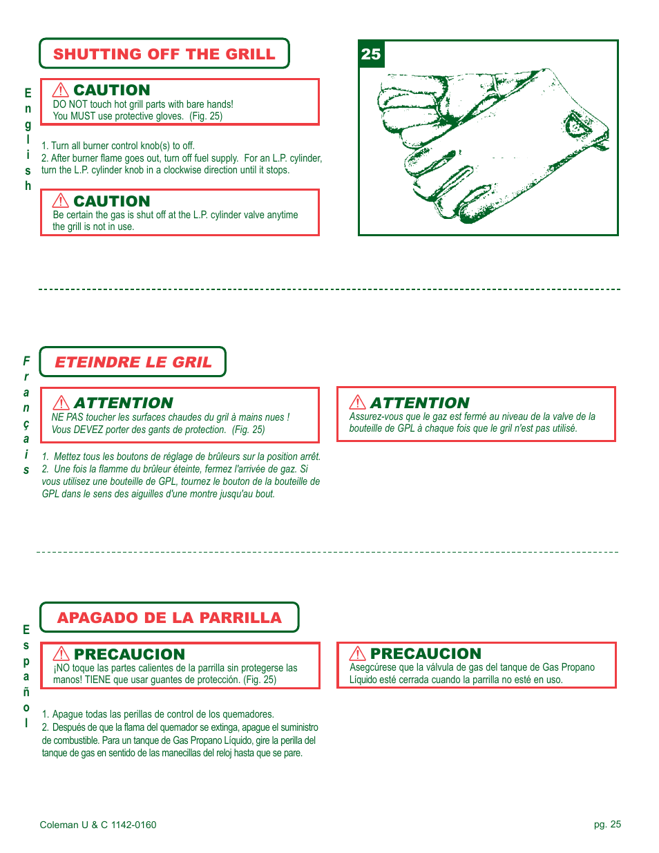 Attention, Eteindre le gril | Coleman Gas Barbecue User Manual | Page 25 / 44