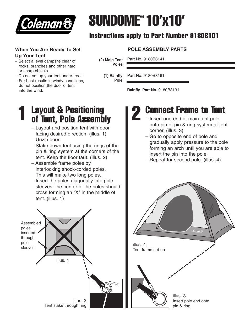 Coleman SUNDOME 10'x10' User Manual | 2 pages