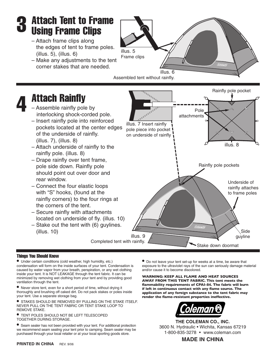 Attach tent to frame using frame clips, Attach rainfly | Coleman SUNDOME 10'x10' User Manual | Page 2 / 2