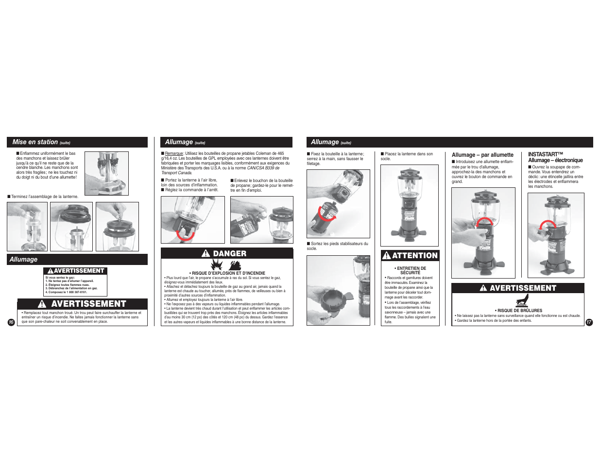 Avertissement, Danger, Attention | Coleman 5155B User Manual | Page 16 / 16