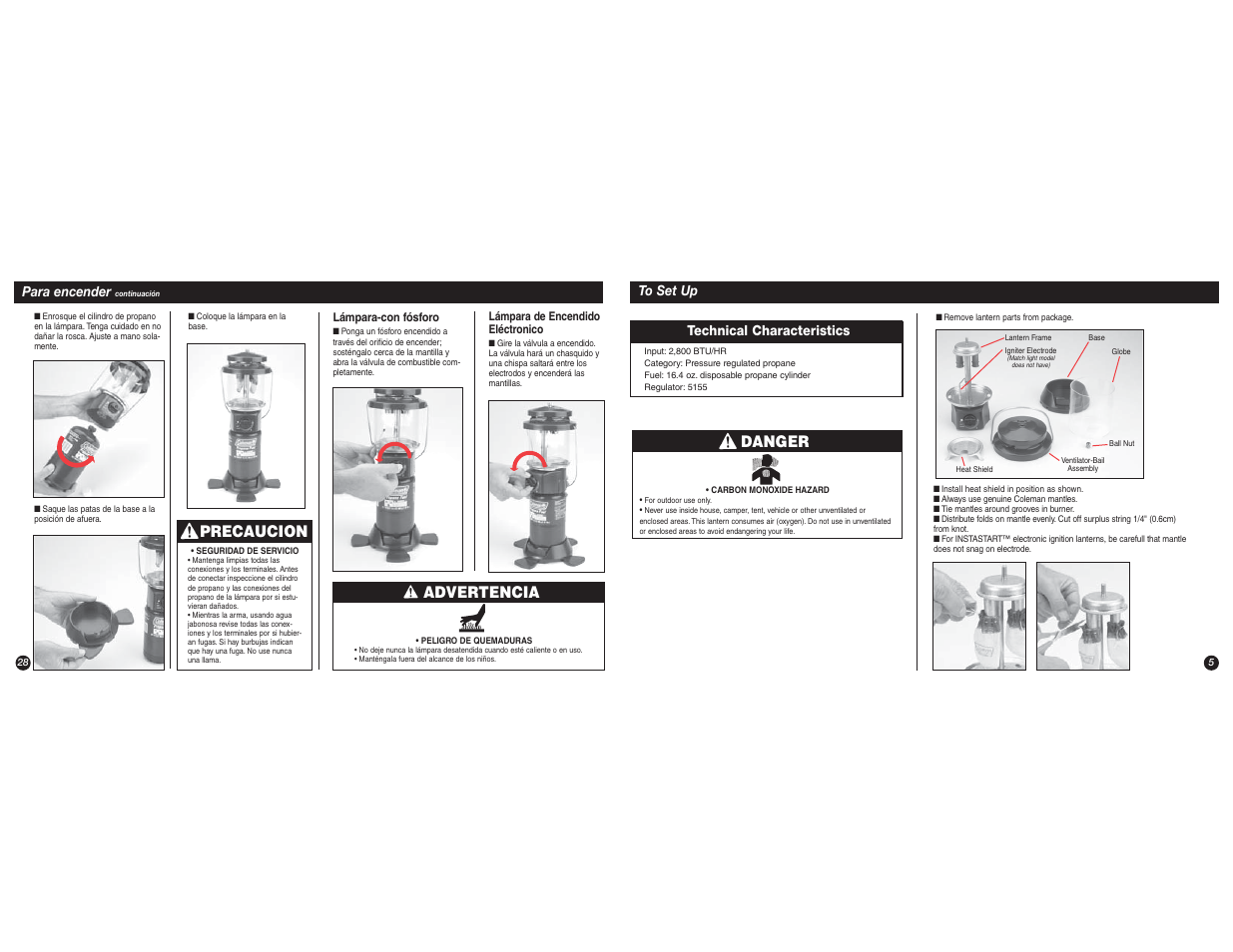 Danger, Advertencia, Precaucion | Coleman 5155B User Manual | Page 5 / 16