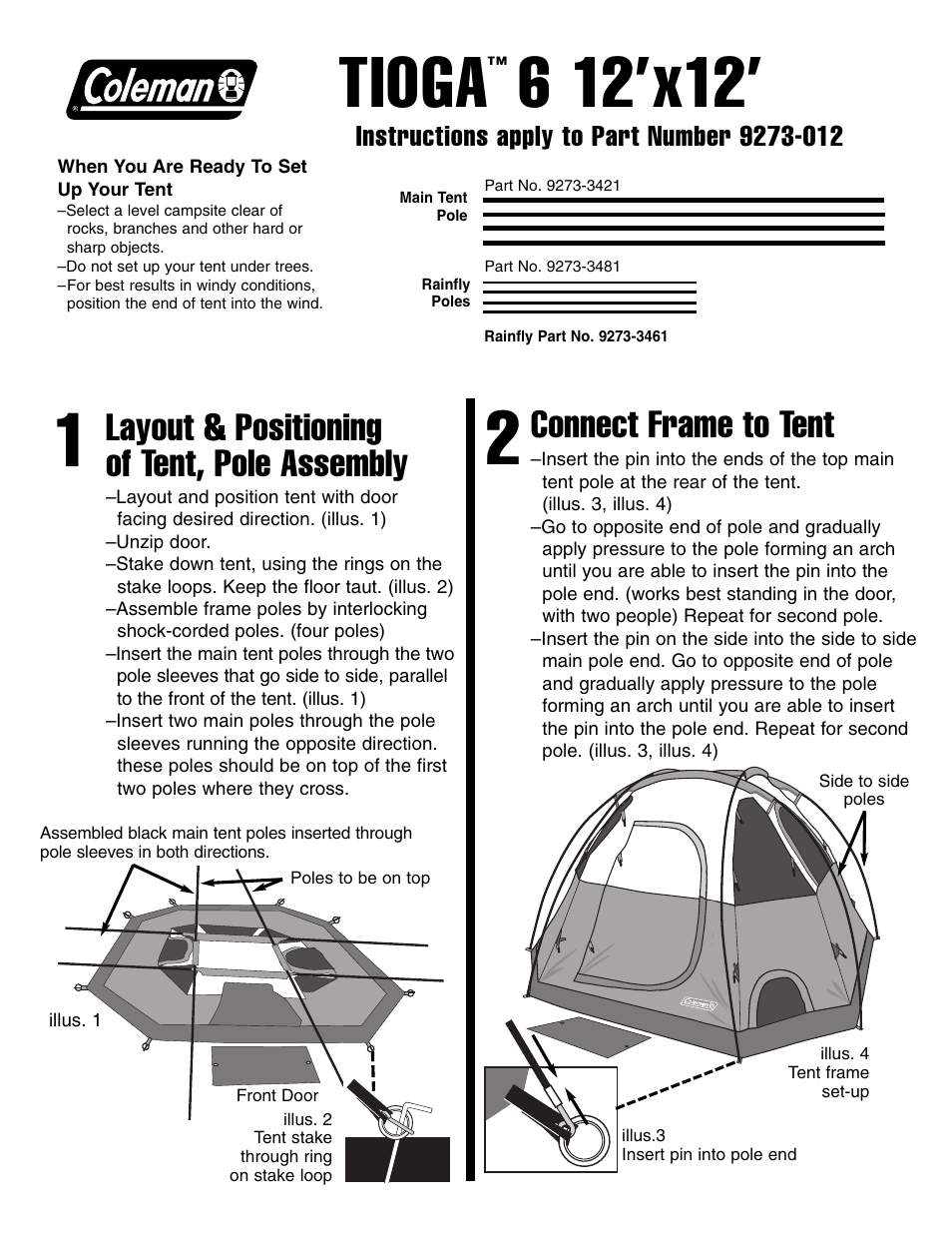 Coleman Tent 9273-012 User Manual | 2 pages