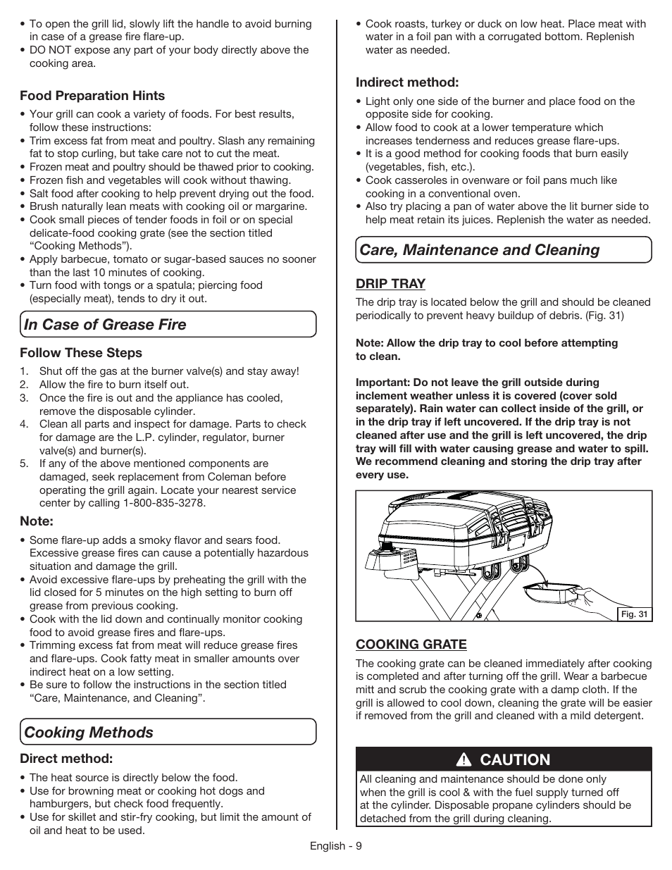 Caution | Coleman 9955 User Manual | Page 10 / 44