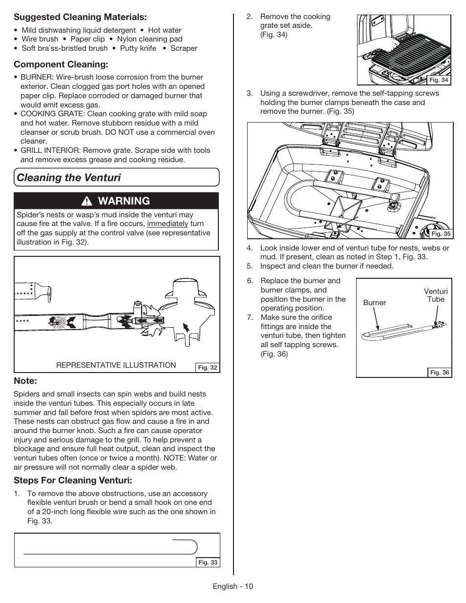 Cleaning the venturi, Warning | Coleman 9955 User Manual | Page 11 / 44