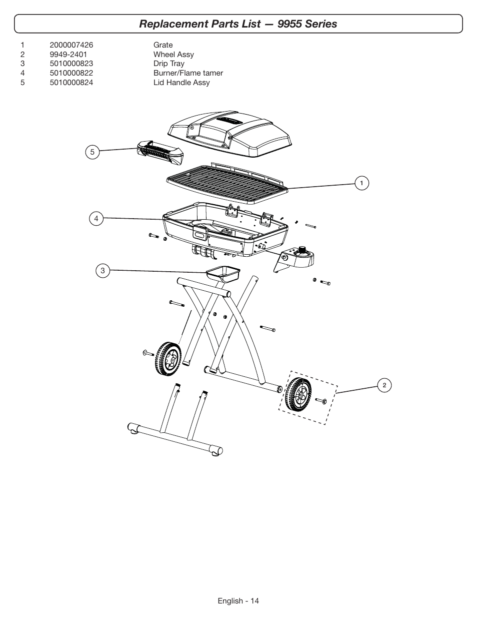 Replacement parts list — 9955 series | Coleman 9955 User Manual | Page 15 / 44