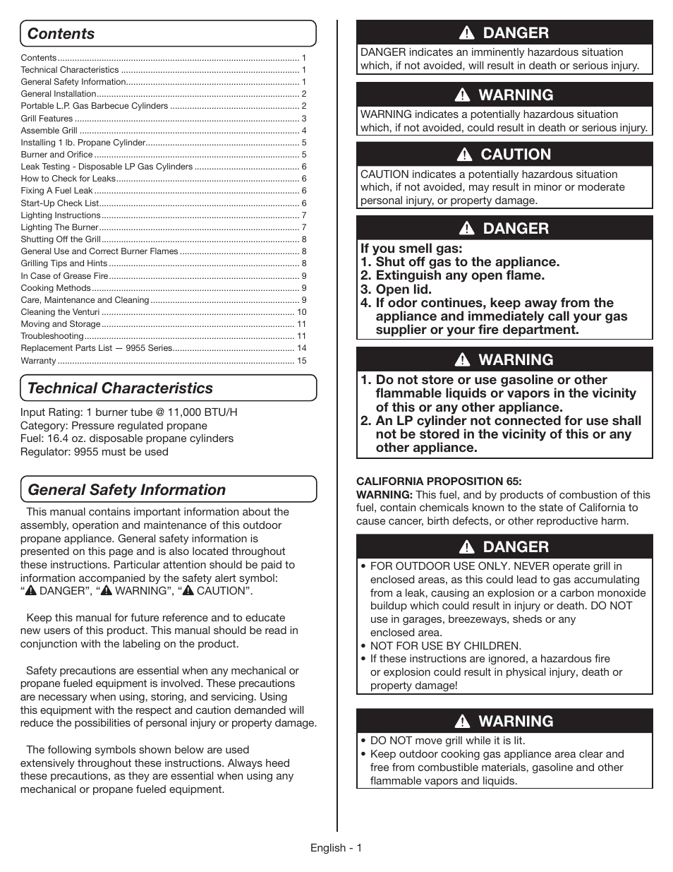 Caution, Warning, Danger | Coleman 9955 User Manual | Page 2 / 44