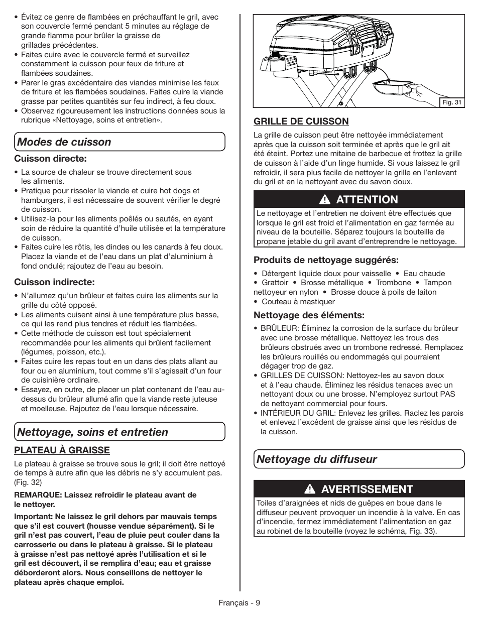 Attention, Avertissement | Coleman 9955 User Manual | Page 26 / 44