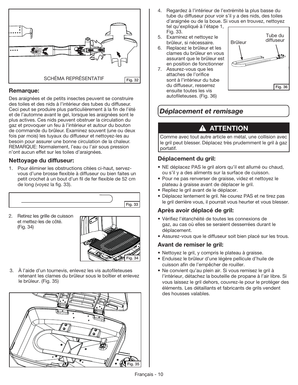 Déplacement et remisage, Attention | Coleman 9955 User Manual | Page 27 / 44