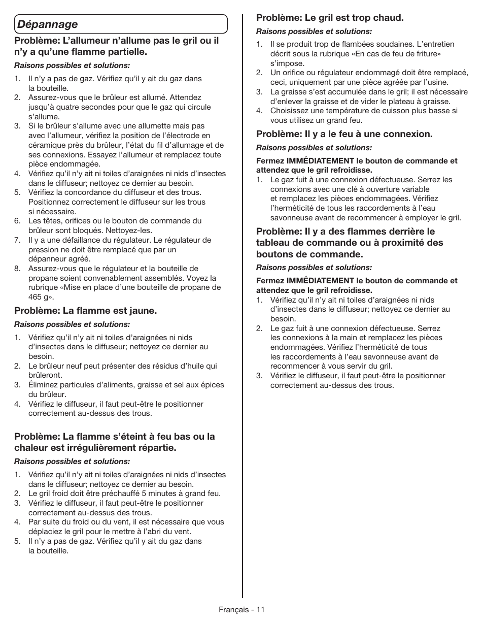 Dépannage | Coleman 9955 User Manual | Page 28 / 44