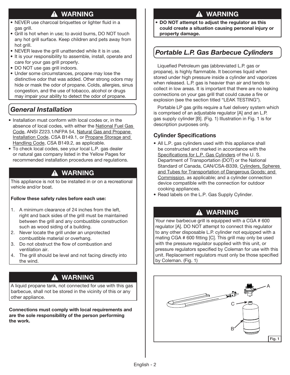 Warning | Coleman 9955 User Manual | Page 3 / 44