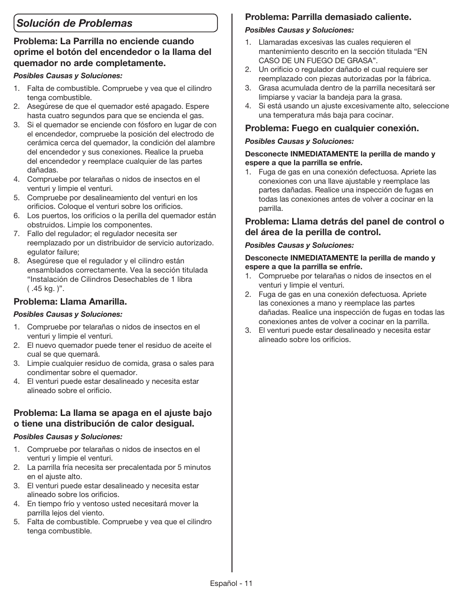 Solución de problemas | Coleman 9955 User Manual | Page 42 / 44