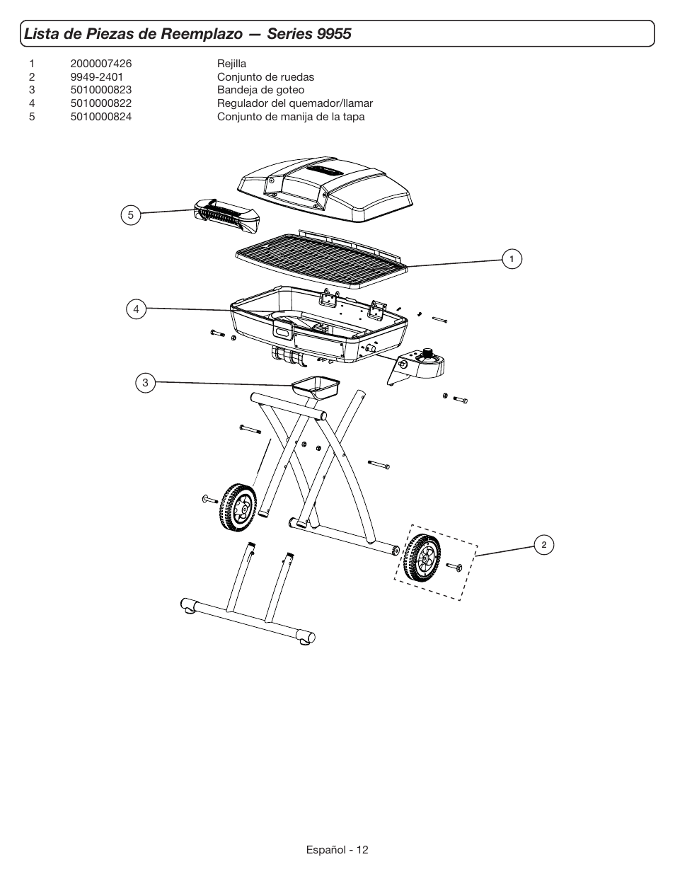 Lista de piezas de reemplazo — series 9955 | Coleman 9955 User Manual | Page 43 / 44