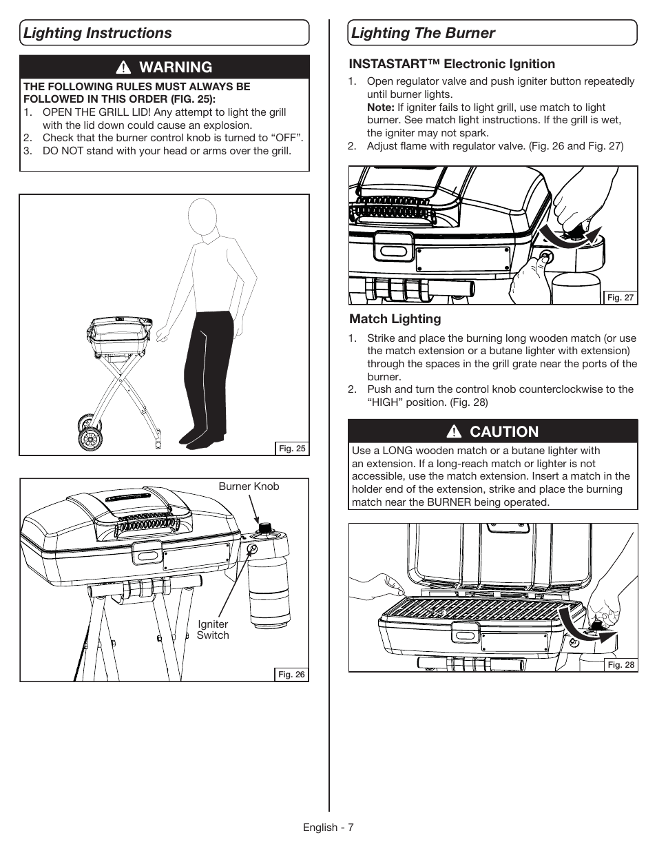 Warning, Caution lighting instructions lighting the burner | Coleman 9955 User Manual | Page 8 / 44