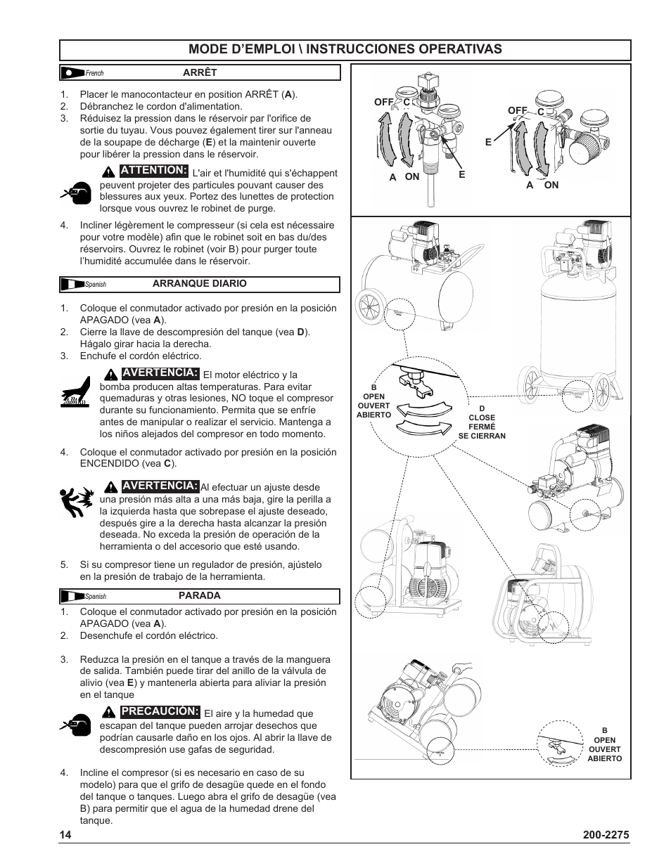 Mode d’emploi \ instrucciones operativas | Coleman Air Compressors User Manual | Page 14 / 24