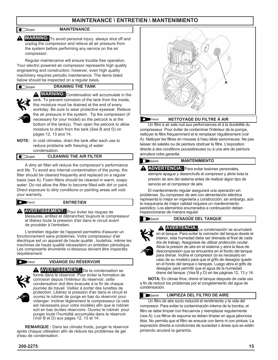 Maintenance \ entretien \ mantenimiento | Coleman Air Compressors User Manual | Page 15 / 24