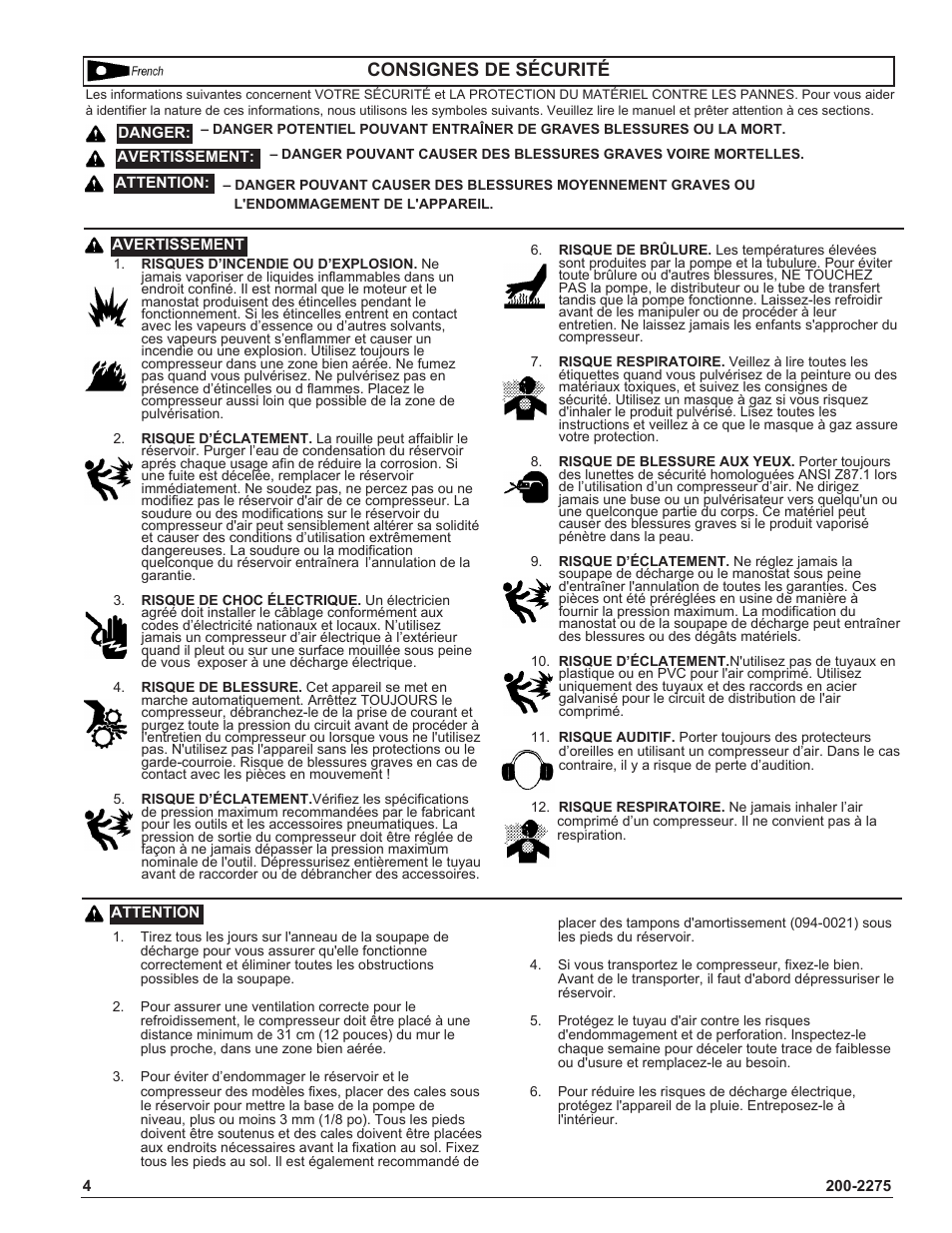Consignes de sécurité | Coleman Air Compressors User Manual | Page 4 / 24