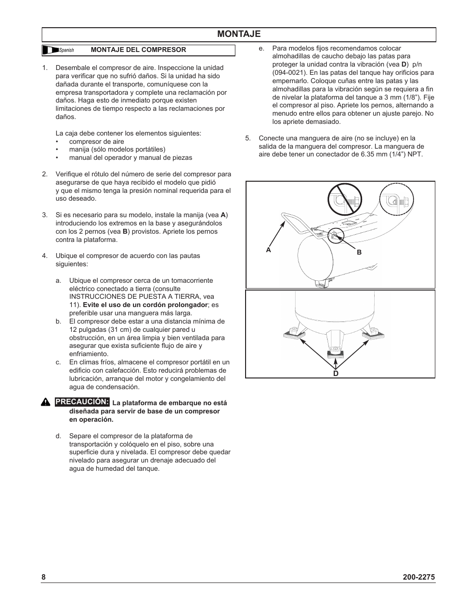 Montaje | Coleman Air Compressors User Manual | Page 8 / 24