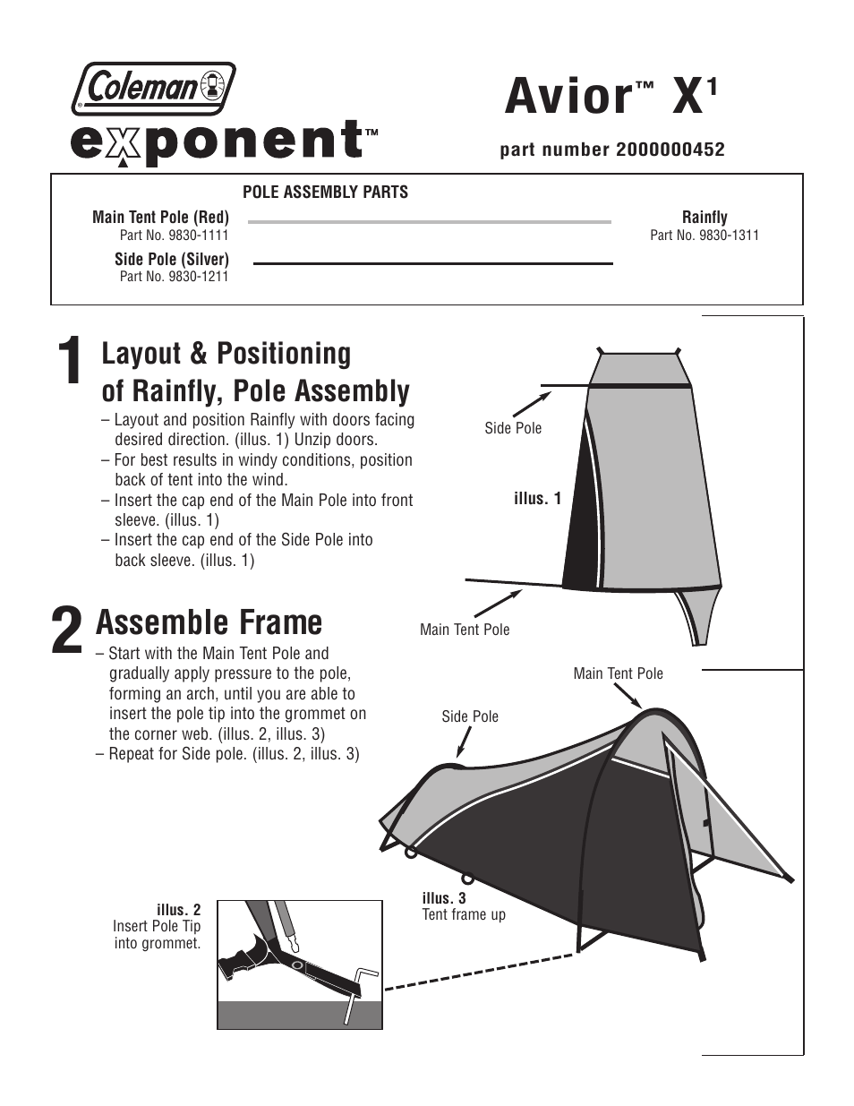 Coleman Avior  X 1 User Manual | 2 pages