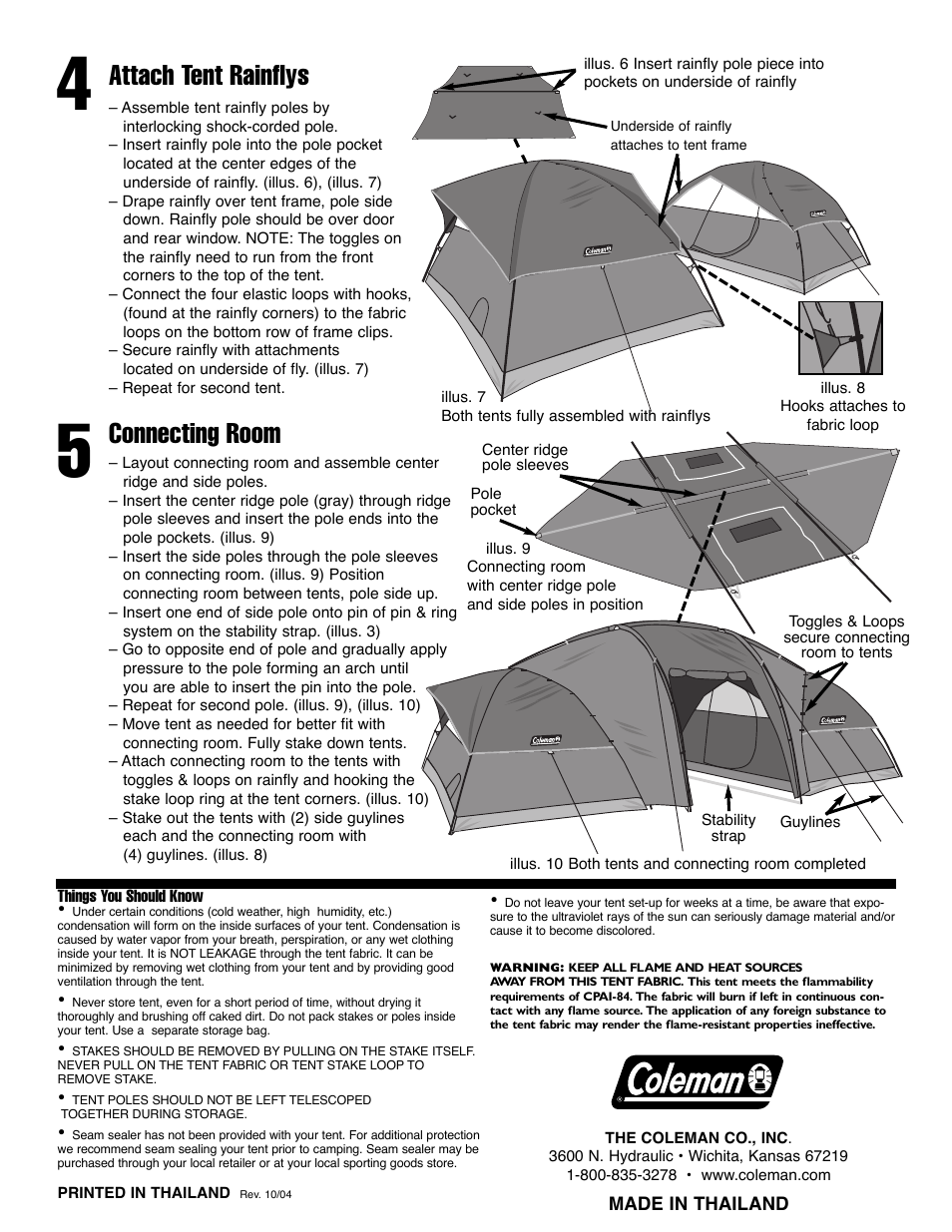 Attach tent rainflys, Connecting room | Coleman DUAL OVERFL User Manual | Page 2 / 2