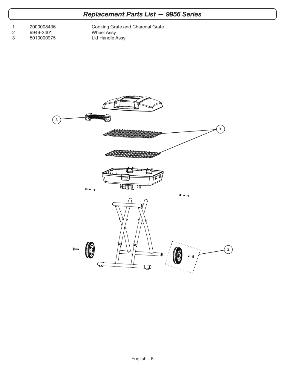 Replacement parts list — 9956 series | Coleman 9956 User Manual | Page 7 / 8