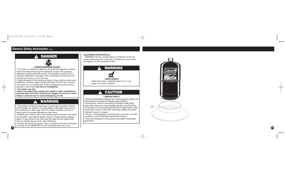 Warning, Caution warning, Danger | General safety information | Coleman 5432 User Manual | Page 4 / 16