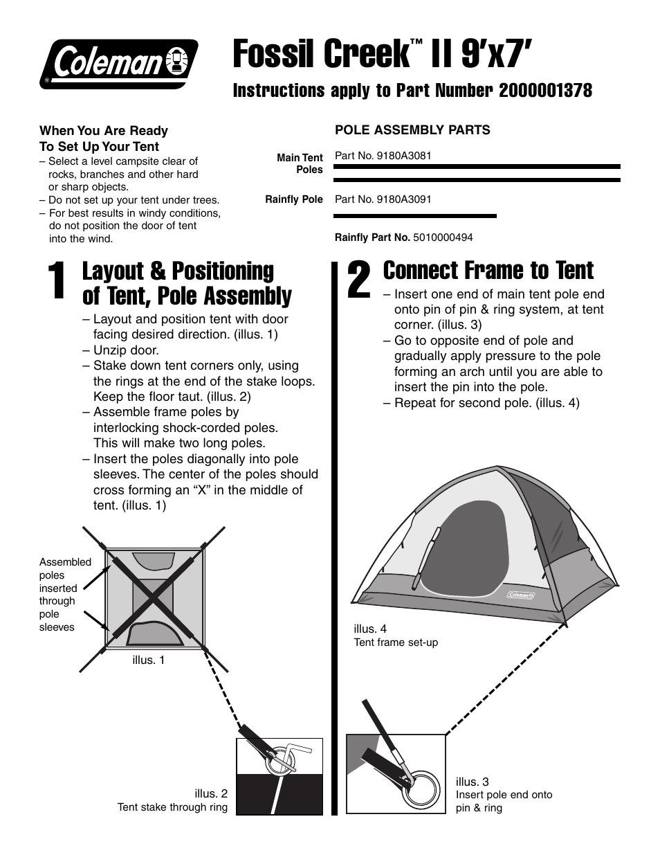 Coleman Fossil Creek 9'x7' User Manual | 2 pages