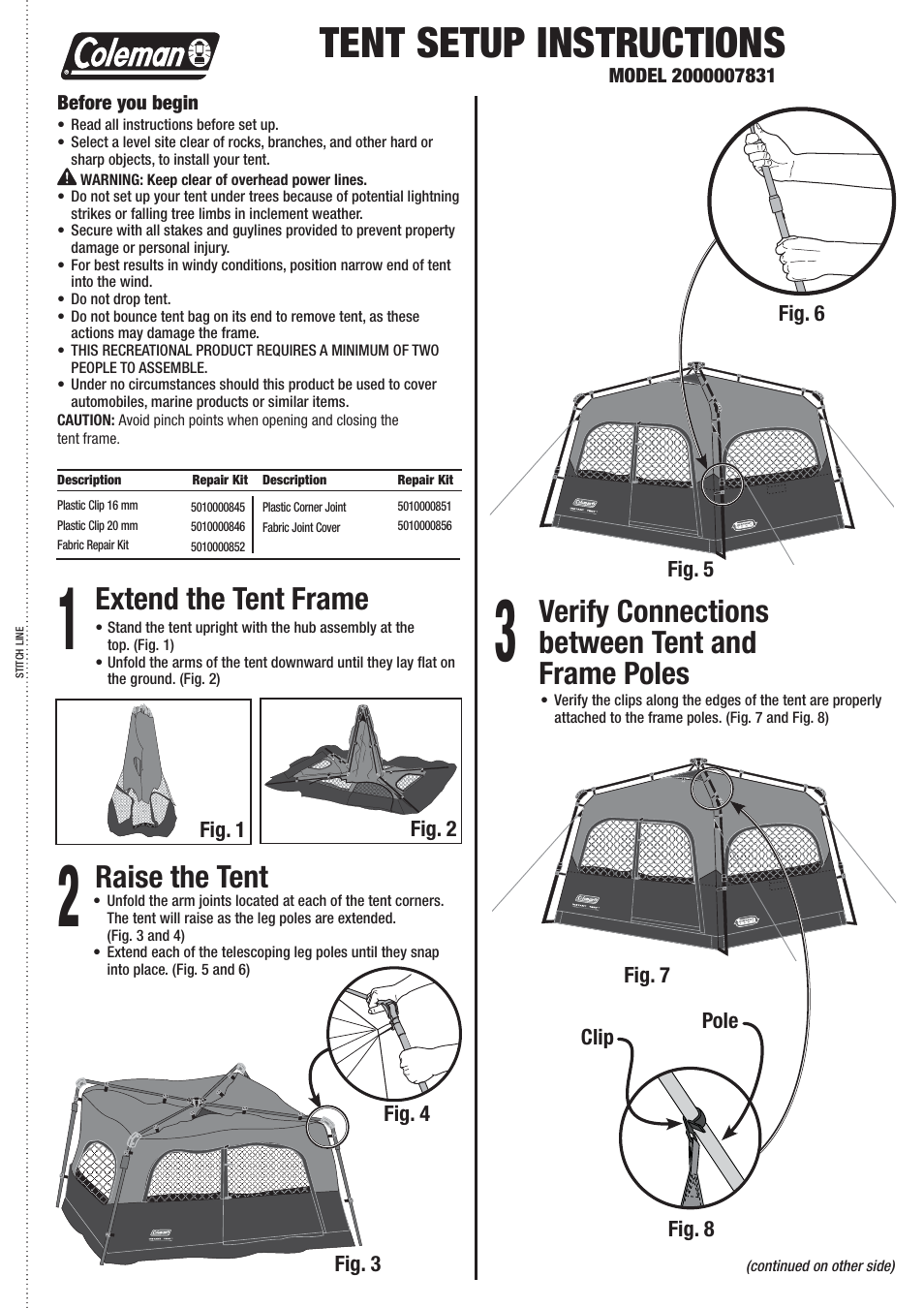 Coleman STITCHLINE 2000007831 User Manual | 2 pages
