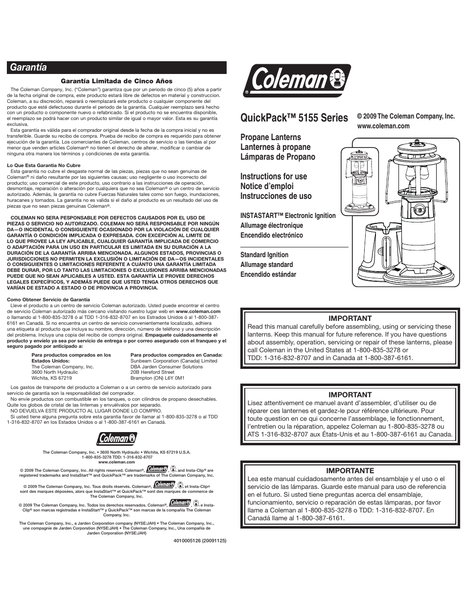 Coleman QUICKPACK 5155 User Manual | 12 pages