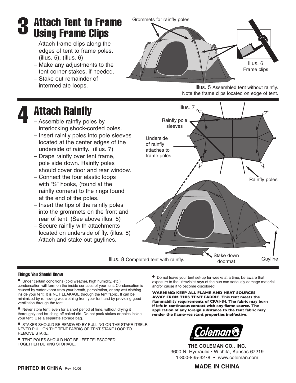 Attach tent to frame using frame clips, Attach rainfly | Coleman CRESTLINE User Manual | Page 2 / 2