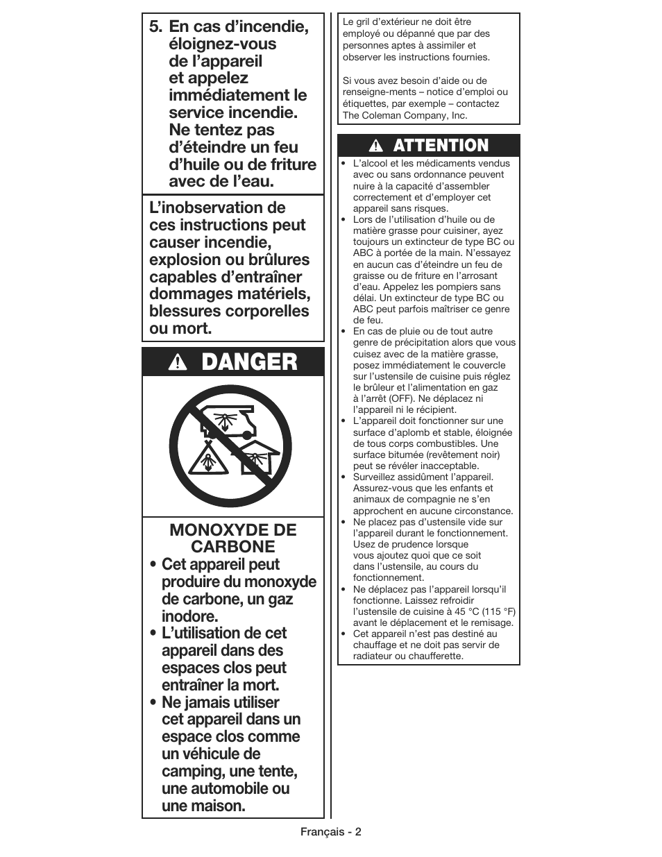 Danger, Attention | Coleman 9930 User Manual | Page 13 / 32