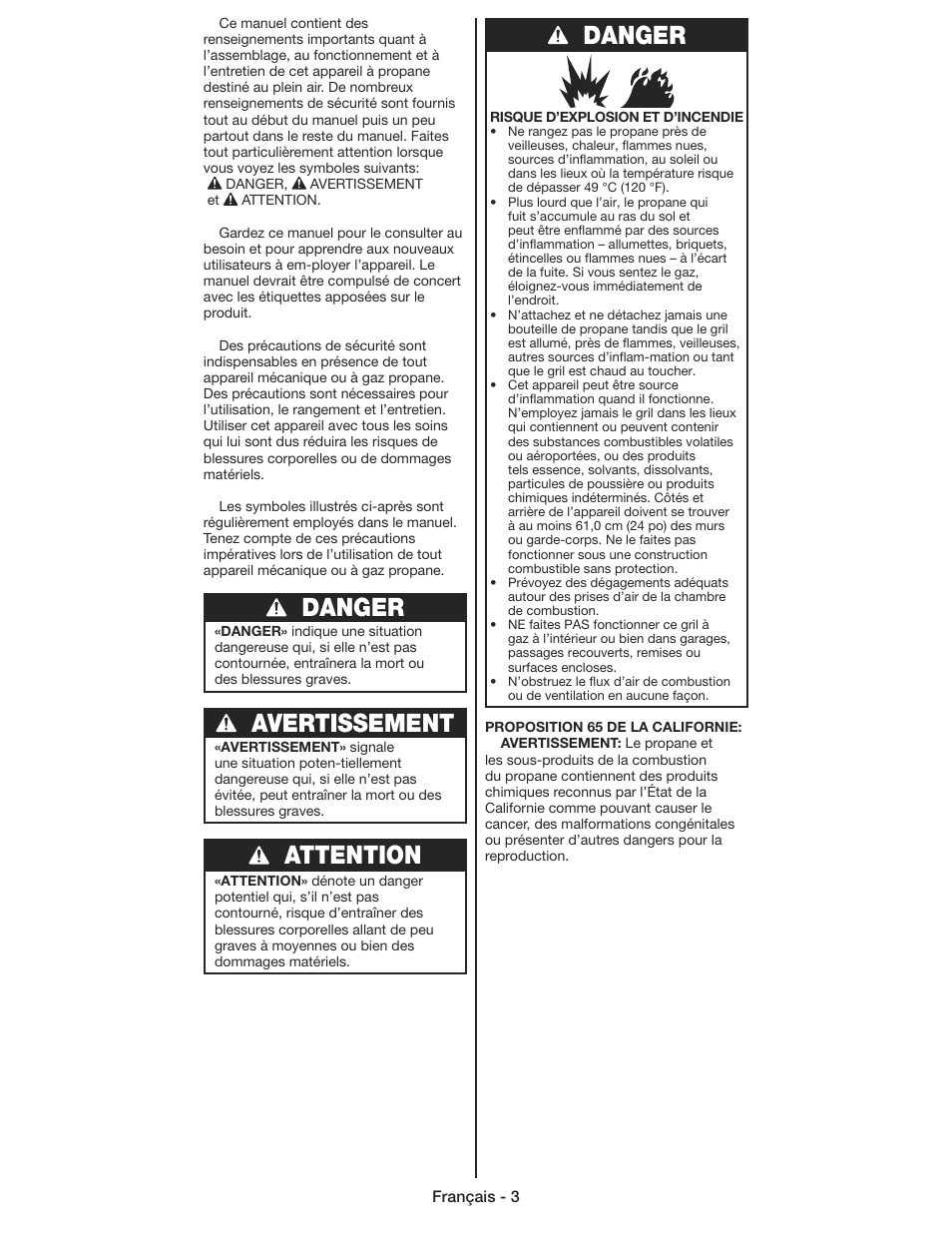 Danger, Avertissement, Attention | Coleman 9930 User Manual | Page 14 / 32