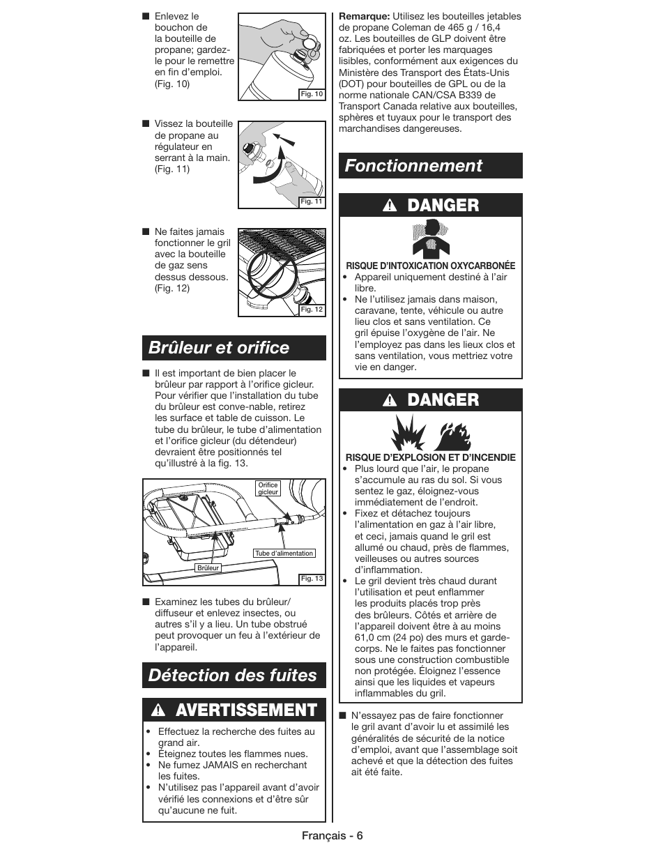 Avertissement, Danger | Coleman 9930 User Manual | Page 17 / 32