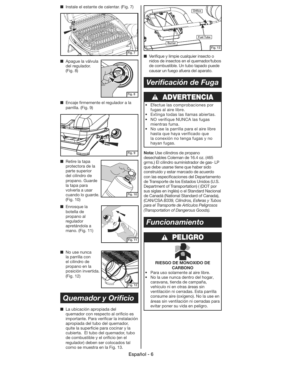 Advertencia | Coleman 9930 User Manual | Page 27 / 32