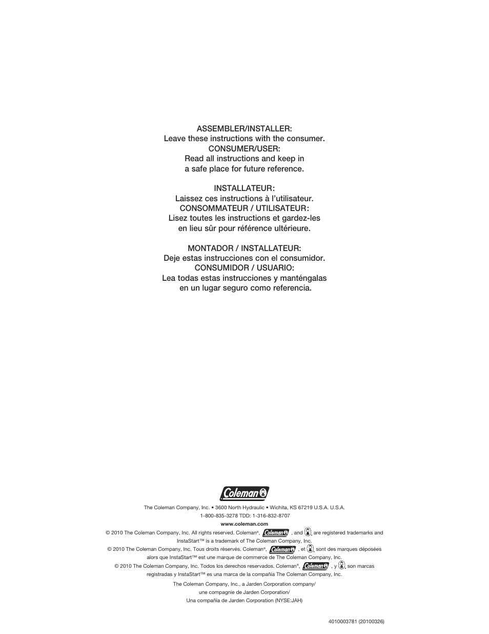 Coleman 9930 User Manual | Page 32 / 32
